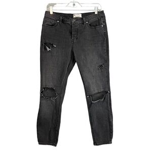 Free People Black Distressed Fishnet Mesh Skinny Jeans Size 28